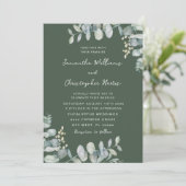 Waterverf Eucalyptus Dark Sage Green Wedding Kaart (Staand voorkant)