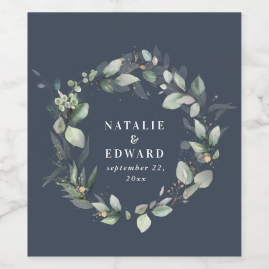 Waterverf eucalyptus elegant bruiloft gunst wijn etiket (Enkel label)