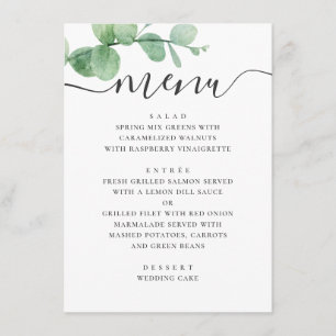 Waterverf eucalyptus. Elegant schrift huwelijk Menu