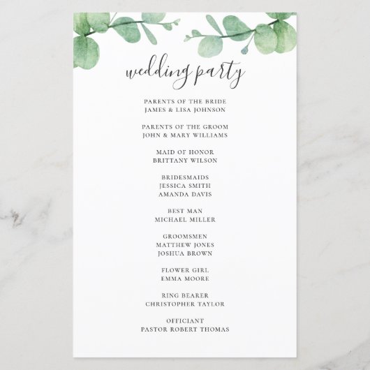 Waterverf eucalyptus. Elegant script bruiloft (Achterkant)