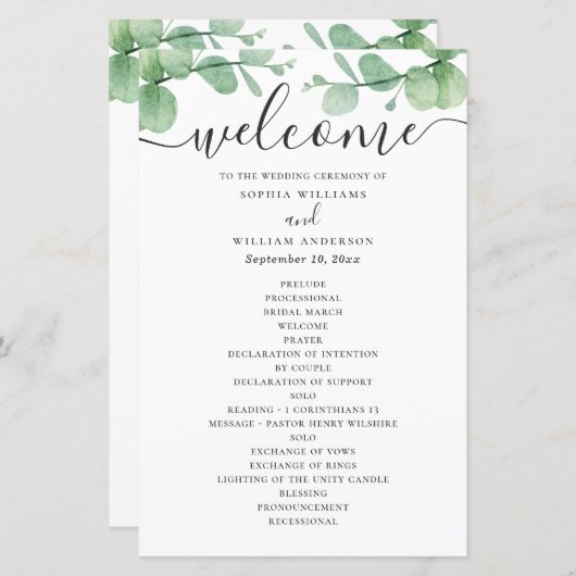 Waterverf eucalyptus. Elegant script bruiloft (Voorkant / Achterkant)