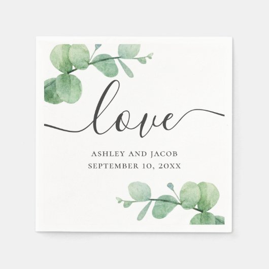 Waterverf eucalyptus. Elegant script bruiloft Servet (Voorkant)