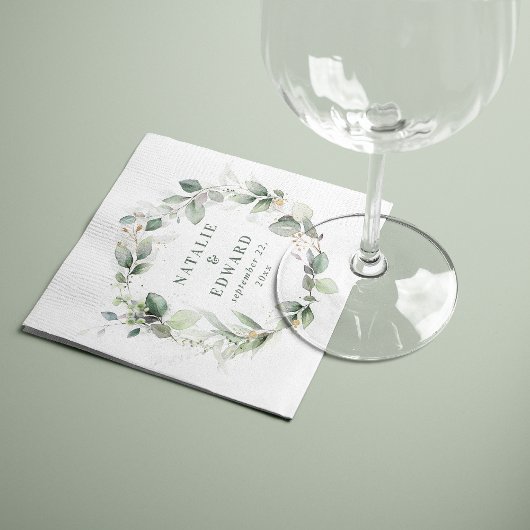 Waterverf eucalyptus elegante huwelijksfeest cadea servet