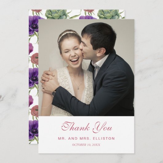 Waterverf | Eucalyptus en anemoon | Dank u Bedankkaart (Voorkant / Achterkant)