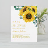 Waterverf Eucalyptus en Baby shower zonnebloemen Folie Uitnodiging (Staand Voorkant)