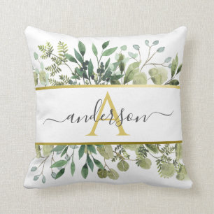 Waterverf Eucalyptus en Griekenland   Monogram Kussen