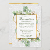 Waterverf Eucalyptus en groen Quinceanera Kaart (Voorkant / Achterkant)