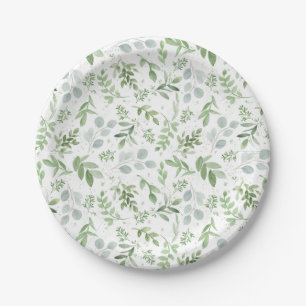 Waterverf Eucalyptus en Groene Patronen Papieren Bordje