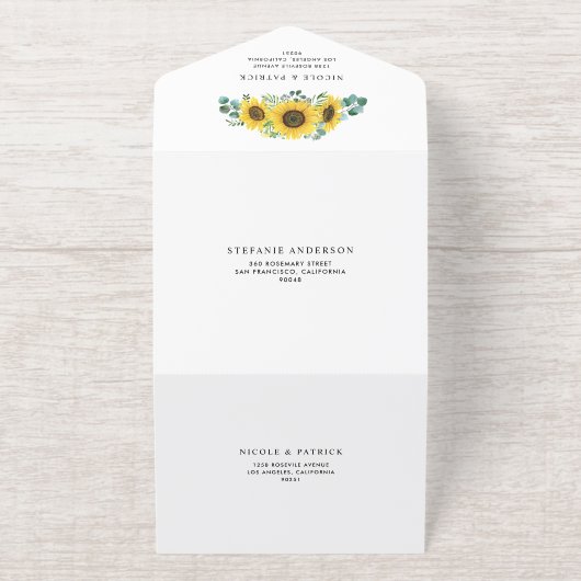 Waterverf Eucalyptus en zonnebloemen All In One Uitnodiging (Buiten)