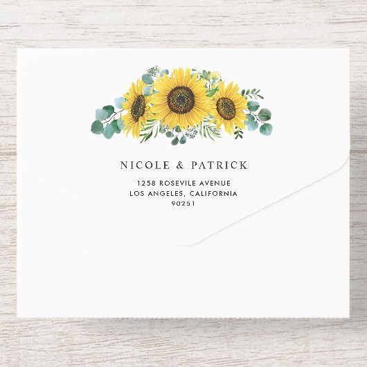 Waterverf Eucalyptus en zonnebloemen All In One Uitnodiging (Achterzijde)