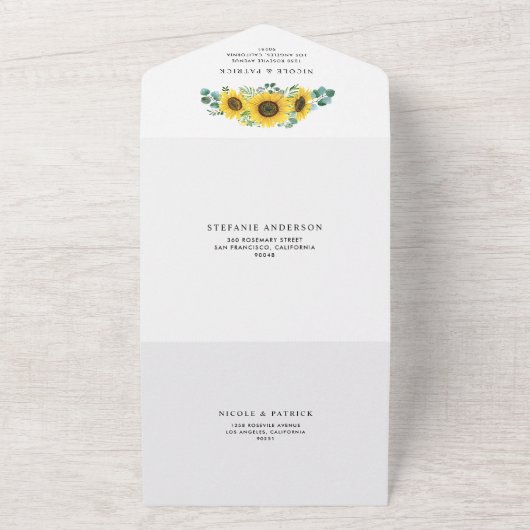 Waterverf Eucalyptus en zonnebloemen All In One Uitnodiging (Buitenkant)