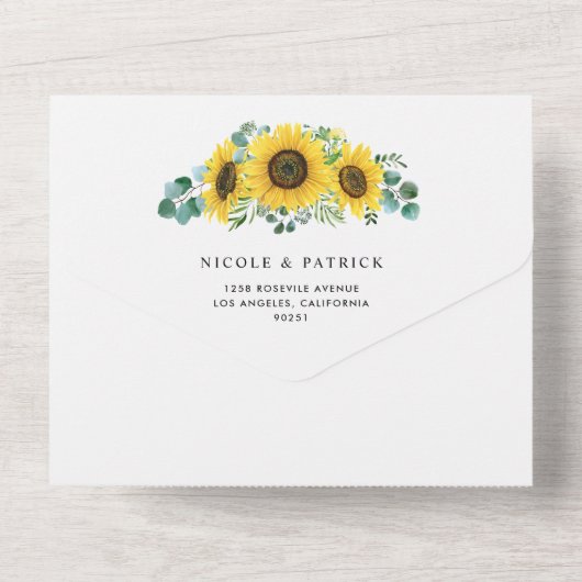 Waterverf Eucalyptus en zonnebloemen All In One Uitnodiging (Achterkant)