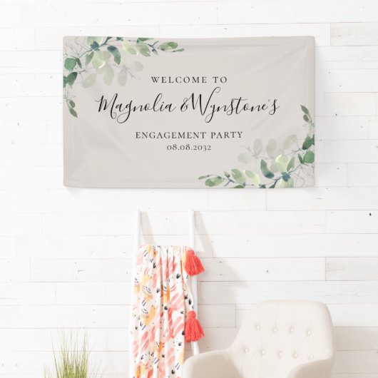 Waterverf Eucalyptus Engagement Party Welkomstverb Spandoek (Insitu)