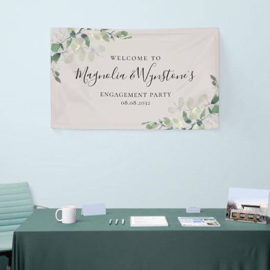 Waterverf Eucalyptus Engagement Party Welkomstverb Spandoek (Beurs)