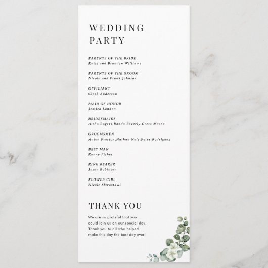 Waterverf Eucalyptus Floral Minimal Plain Wedding Programma (Achterkant)