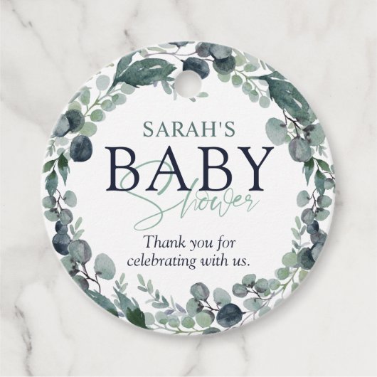 Waterverf Eucalyptus Foliage Baby shower Bedankjes Labels (Voorkant)