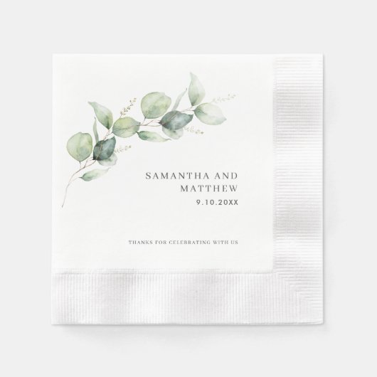 Waterverf Eucalyptus Foliage Bruiloft Douche Papie Servet (Voorkant)