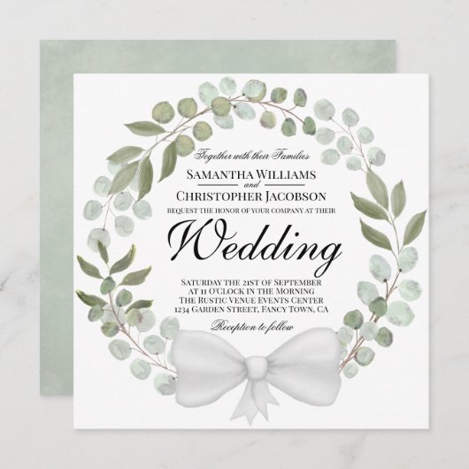 Waterverf Eucalyptus & Foliage krans bruiloft Kaart (Voorkant / Achterkant)