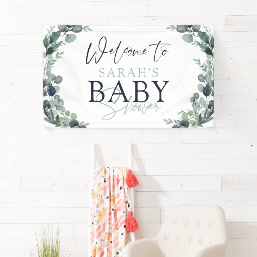 Waterverf Eucalyptus Foliage WelkomstBaby shower Spandoek (Insitu)