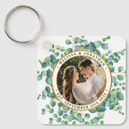 Waterverf Eucalyptus Foto Greenery Wedding Sleutelhanger (Voorkant)