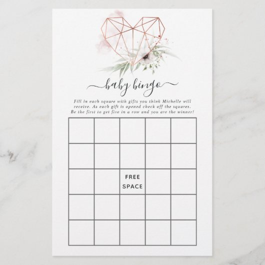 Waterverf Eucalyptus Geometric Baby shower Bingo (Voorkant)