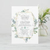 Waterverf Eucalyptus Geometric Wedding Kaart (Staand voorkant)