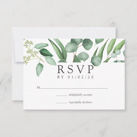 Waterverf Eucalyptus Geometric Wedding RSVP Kaartje (Voorkant)
