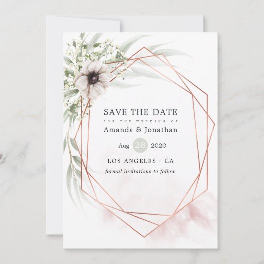 Waterverf Eucalyptus Geometric Wedding Save The Date (Voorkant)