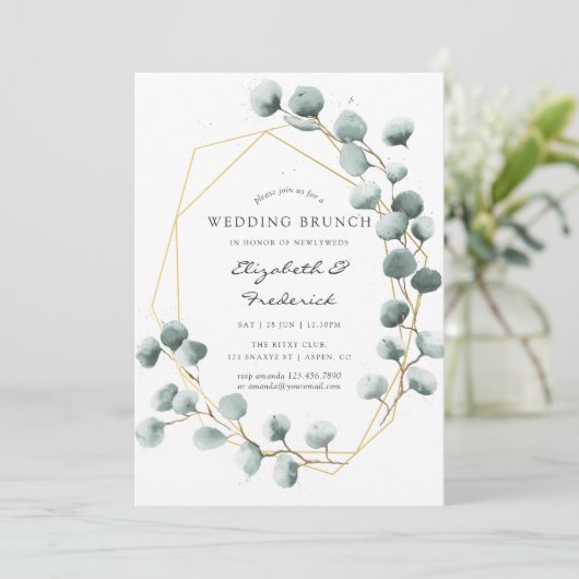 Waterverf Eucalyptus geometrische bruiloft brunch Kaart (Staand voorkant)