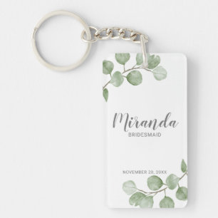Waterverf Eucalyptus gepersonaliseerde bruidsmeisj Sleutelhanger