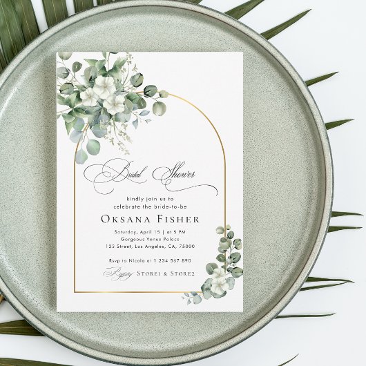 Waterverf Eucalyptus Gold Arch Chic Vrijgezellenfe Kaart