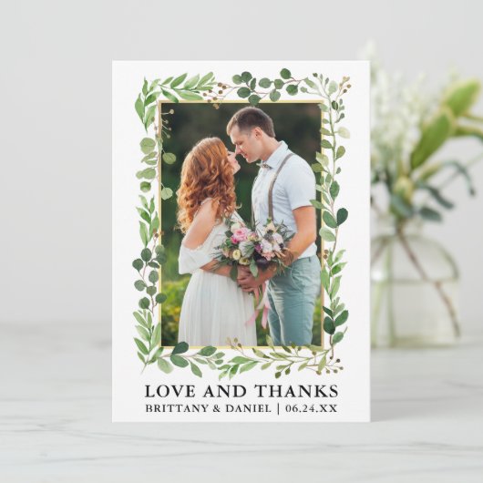 Waterverf Eucalyptus Gold Love Bedankt bruiloft (Staand voorkant)