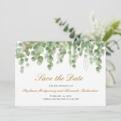 Waterverf Eucalyptus Gold Opslagdatum bruiloft Aankondiging (Staand voorkant)