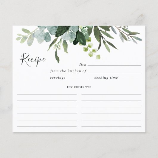 Waterverf Eucalyptus Green Foliage Recipcard (Voorkant)