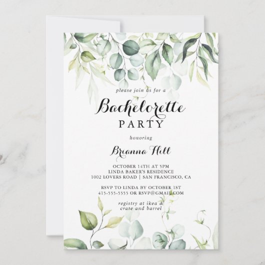Waterverf Eucalyptus Greenery Bachelorette Kaart (Voorkant)