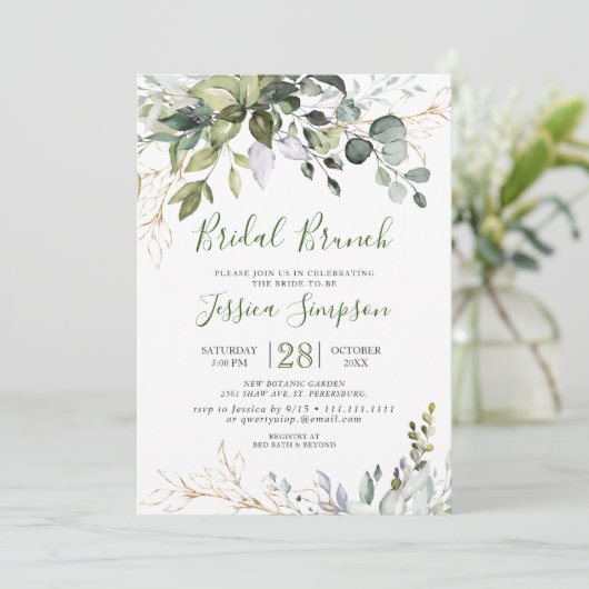 Waterverf Eucalyptus Greenery Bridal Brunch Kaart (Staand voorkant)