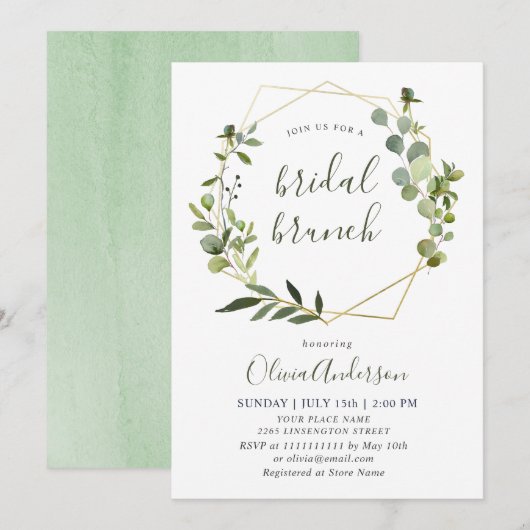 Waterverf Eucalyptus Greenery BRIDAL BRUNCH Kaart (Voorkant / Achterkant)