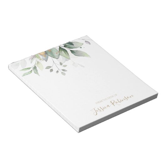 Waterverf Eucalyptus Greenery Gepersonaliseerd Notitieblok (Schuin)