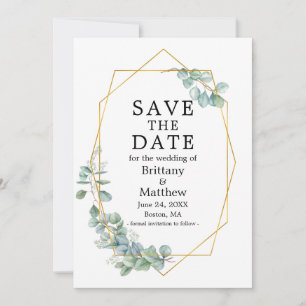 Waterverf Eucalyptus Greenery Gold Geo Lijst Save The Date