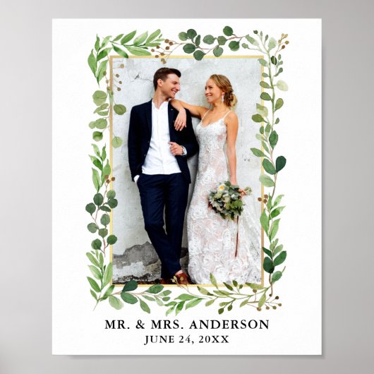 Waterverf Eucalyptus Greenery Gold Lijst Poster (Voorkant)