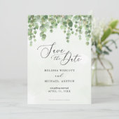 Waterverf: Eucalyptus Greenery + Gold Save The Date (Staand voorkant)