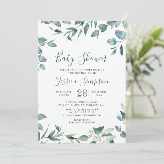 Waterverf Eucalyptus Greenery NEUTRAL Baby shower Kaart (Staand voorkant)