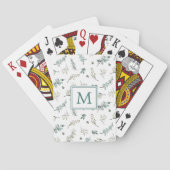 Waterverf Eucalyptus Greenery Pattern Monogram Pokerkaarten (Achterkant)