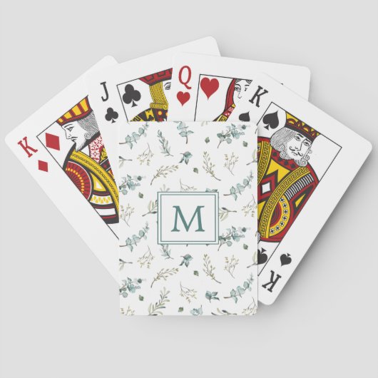 Waterverf Eucalyptus Greenery Pattern Monogram Pokerkaarten (Achterkant)