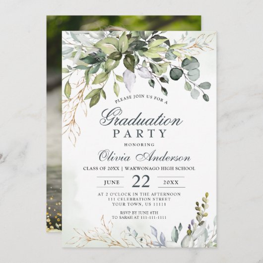 Waterverf Eucalyptus Greenery PHOTO Afstuderen Kaart (Voorkant / Achterkant)