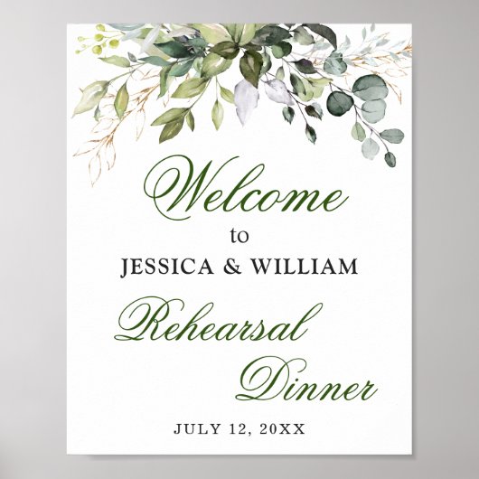 Waterverf Eucalyptus Greenery Rehearsal Dinner Poster (Voorkant)