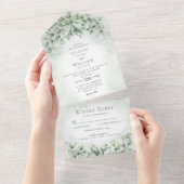 Waterverf Eucalyptus Greenery Sage Green Wedding All In One Uitnodiging (Afscheurbaar)