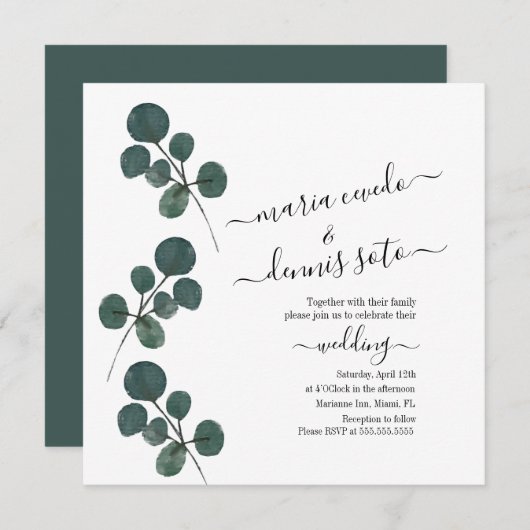 Waterverf Eucalyptus Greenery Script Weddenschap Kaart (Voorkant / Achterkant)