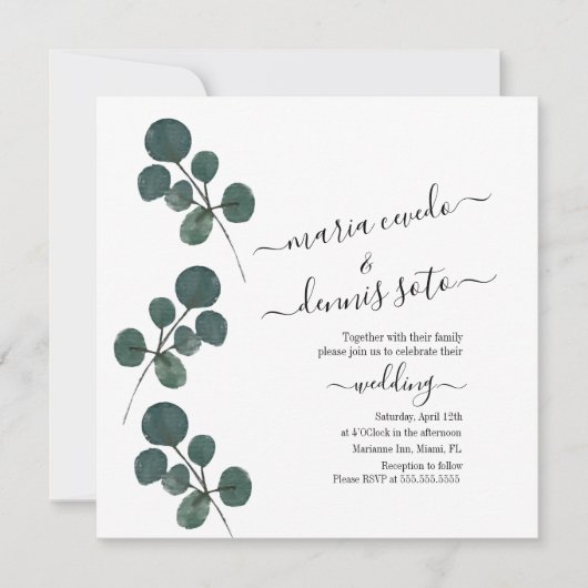Waterverf Eucalyptus Greenery Script Weddenschap Kaart (Voorkant)