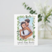 Waterverf Eucalyptus Greenery slaat de datum op Briefkaart (Staand voorkant)